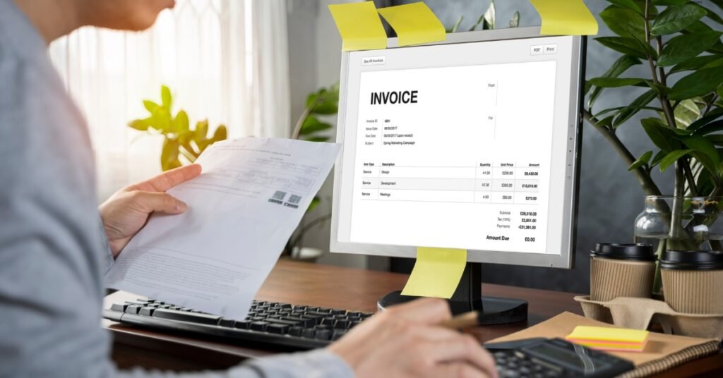 Man is working on Invoice & Receipt Management in office
