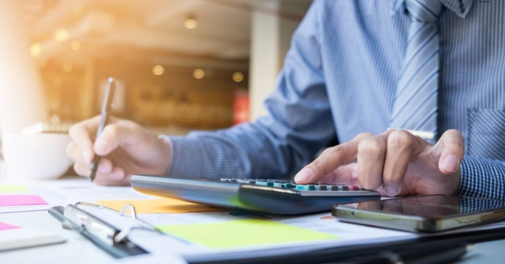 Man is working on accounting